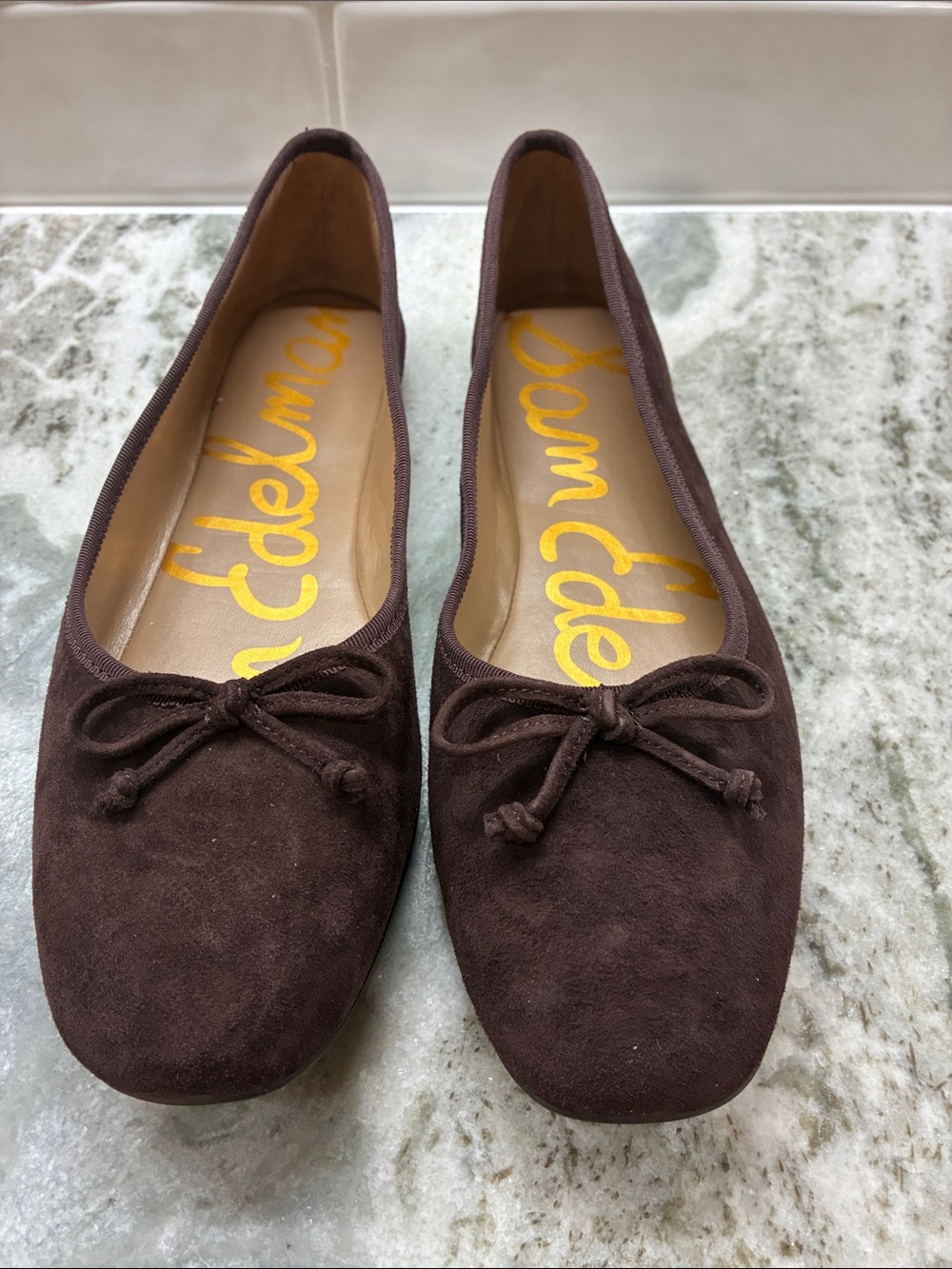 Sam Edelman Dark Brown Suede Bow Ballet Flats